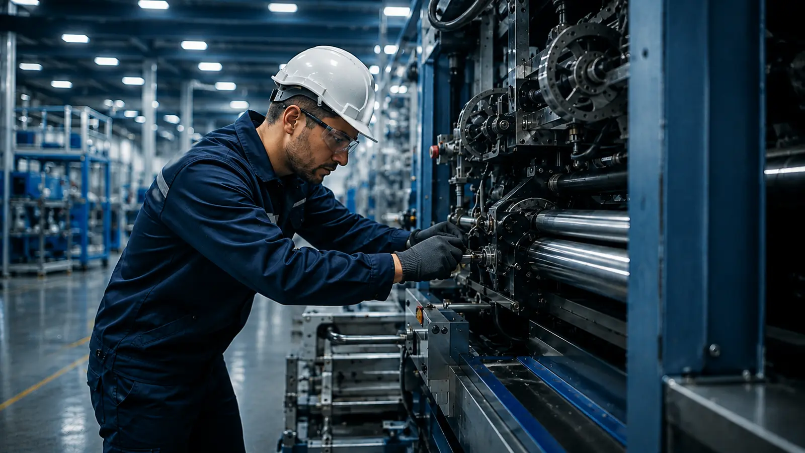 Instandhalter arbeitet an einer Produktionsanlage